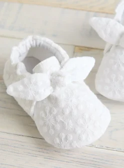 White Broderie Bow Shoes 12-18 months