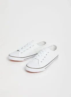 White Canvas Eyelet Trainers - 7