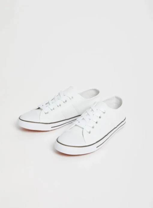 White Canvas Eyelet Trainers - 7