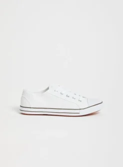 White Canvas Eyelet Trainers - 7