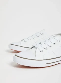 White Canvas Eyelet Trainers - 7
