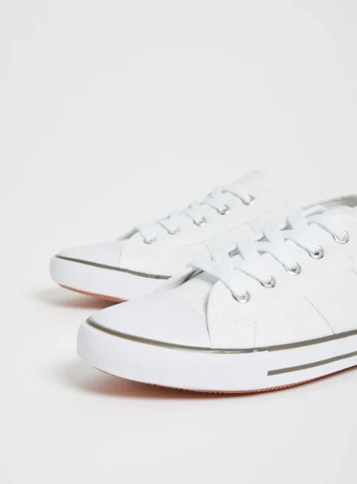 White Canvas Eyelet Trainers - 7