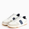 White Contrast Navy Faux Leather Trainers 8