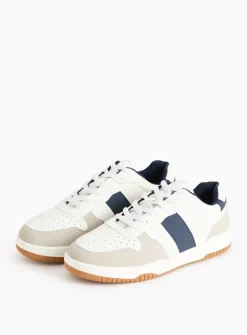 White Contrast Navy Faux Leather Trainers 8