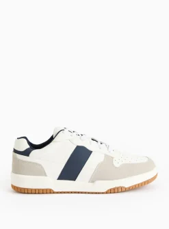 White Contrast Navy Faux Leather Trainers 8