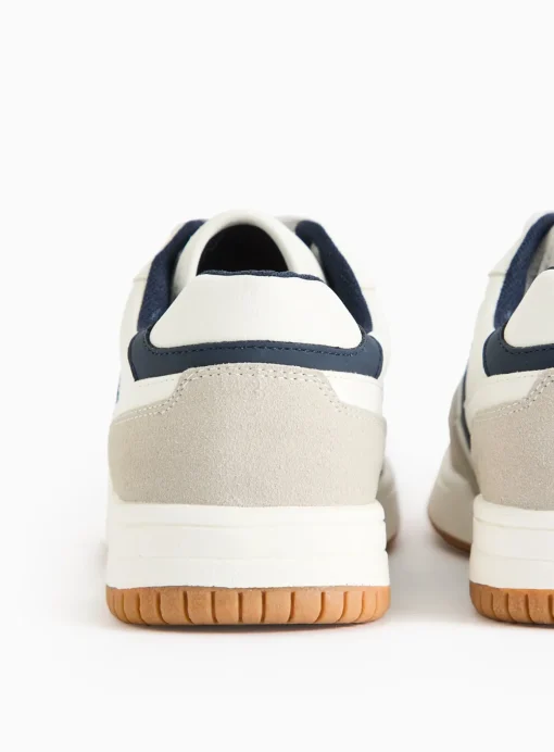 White Contrast Navy Faux Leather Trainers 8