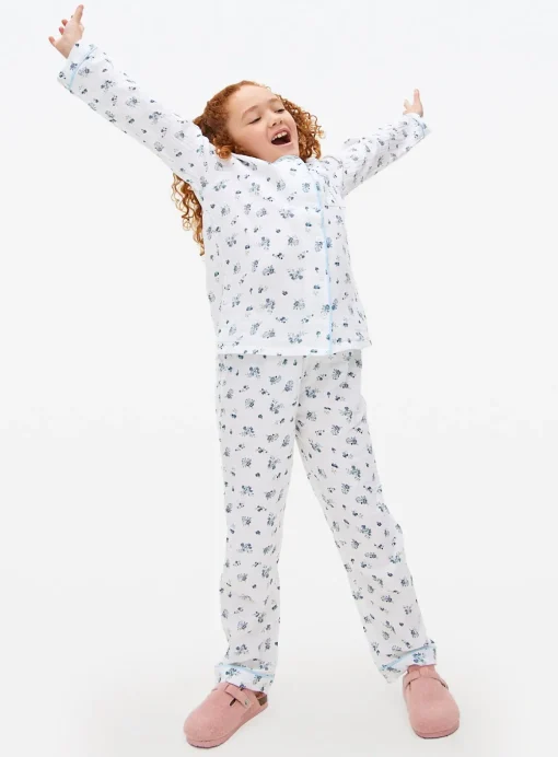 White Double Cloth Floral Print Pyjamas 1-2 years