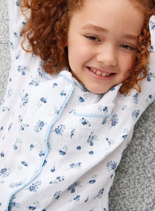 White Double Cloth Floral Print Pyjamas 1-2 years