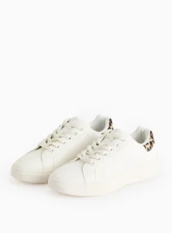 White Faux Leather Leopard Wedge Sole Trainers 6
