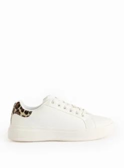White Faux Leather Leopard Wedge Sole Trainers 6
