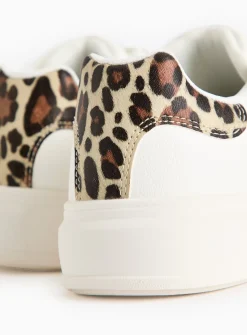 White Faux Leather Leopard Wedge Sole Trainers 6