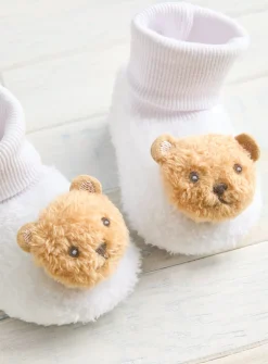 White Fleece Bear Booties 12-18 months