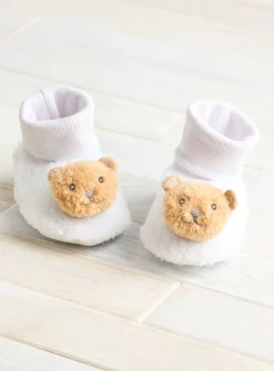White Fleece Bear Booties 12-18 months