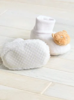 White Fleece Bear Booties 12-18 months