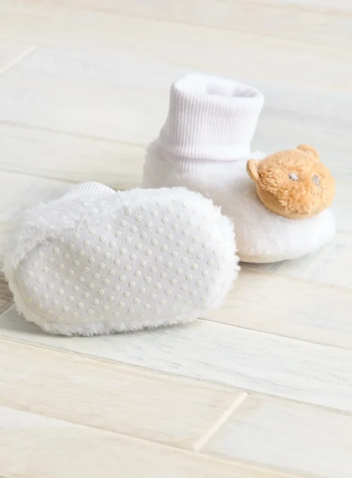 White Fleece Bear Booties 12-18 months