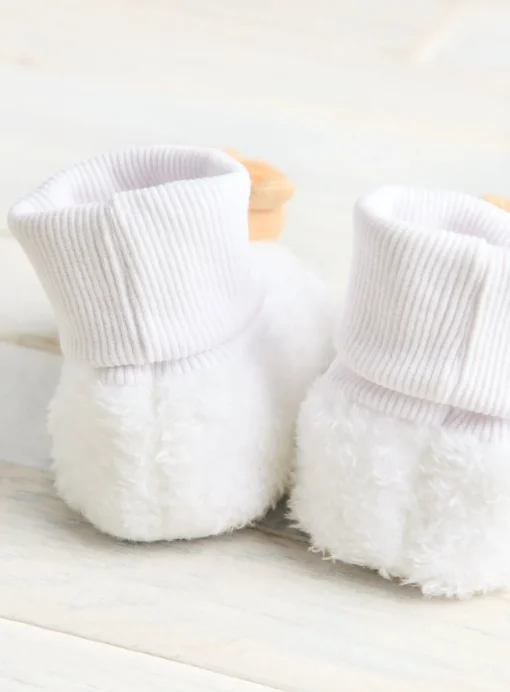 White Fleece Bear Booties 12-18 months
