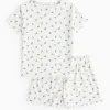 White Floral Print Rib Short Sleeve Pyjamas 7-8 years