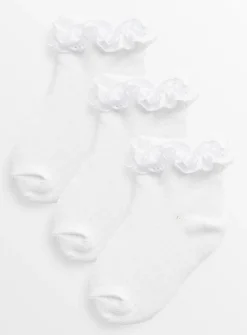 White Frill Socks 3 Pack 12-24 months