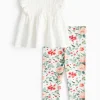 White Frill Top & Floral Printed Leggings Set 18-24 months