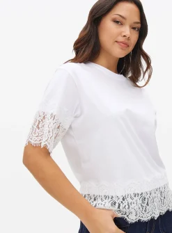 White Lace Trim Boxy T-Shirt XL