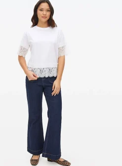White Lace Trim Boxy T-Shirt XL