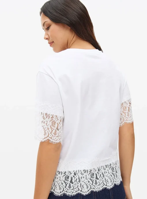 White Lace Trim Boxy T-Shirt XL