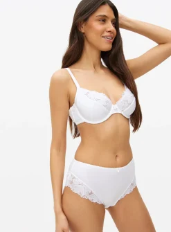 White Lace Trim Cotton Underwired Bra 38C
