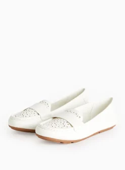 White Laser-Cut Driving Loafers 6
