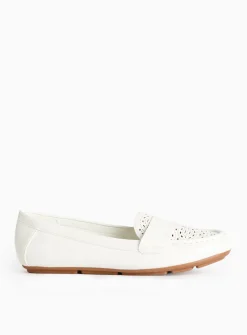 White Laser-Cut Driving Loafers 6