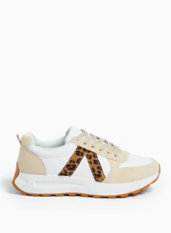 White Leopard Print Panel Trainers 3