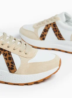White Leopard Print Panel Trainers 3