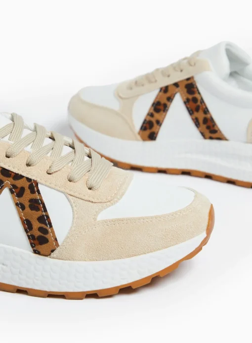 White Leopard Print Panel Trainers 3