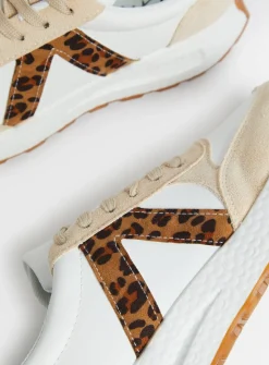White Leopard Print Panel Trainers 3