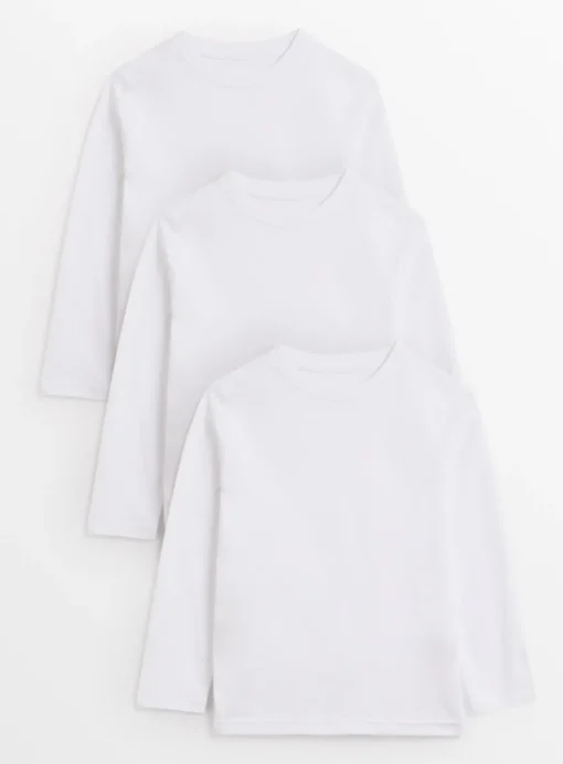 White Long Sleeve Crew Neck T-Shirt 3 Pack 3 years