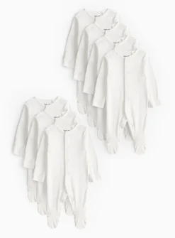 White Long Sleeve Sleepsuits 7 Pack 9-12 months