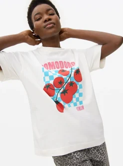 White Pomodoro Graphic Oversized T-Shirt XS