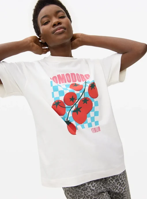 White Pomodoro Graphic Oversized T-Shirt XS
