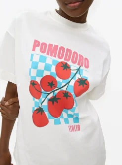 White Pomodoro Graphic Oversized T-Shirt XS