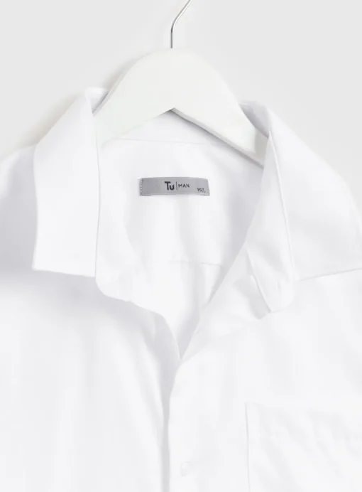White Regular Fit Cotton Twill Long Sleeve Shirt 17.5