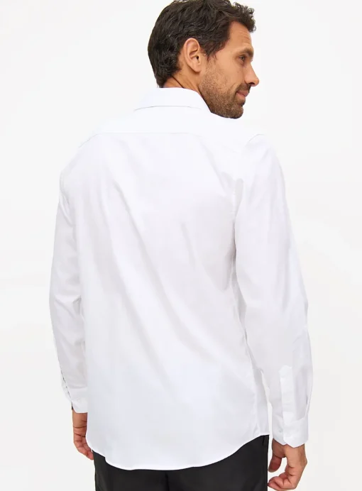 White Regular Fit Cotton Twill Long Sleeve Shirt 17.5