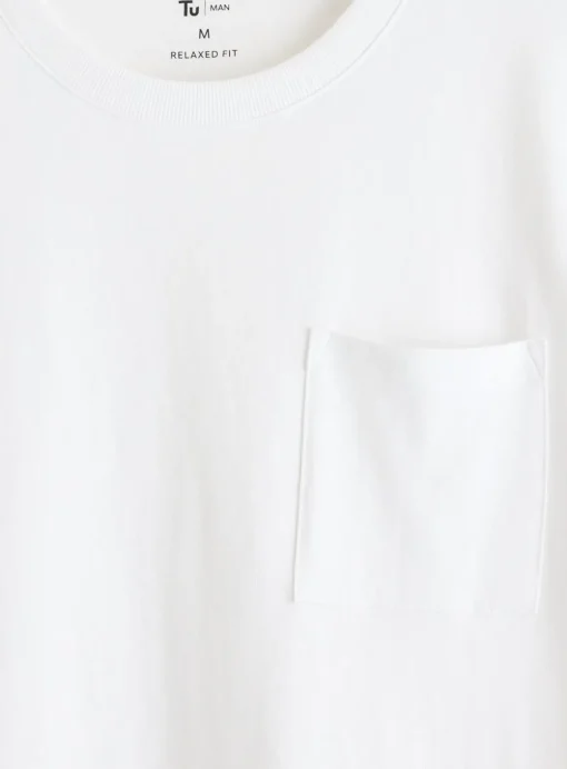 White Relaxed Fit Pocket T-Shirt XL