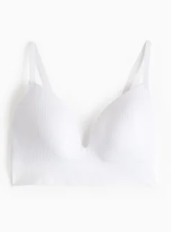 White Ribbed Non-Wired Seamless Bra XXL