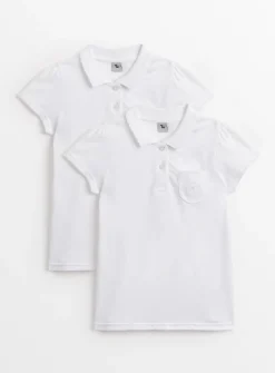 White Scalloped Collar Polo Top 2 Pack 10 years