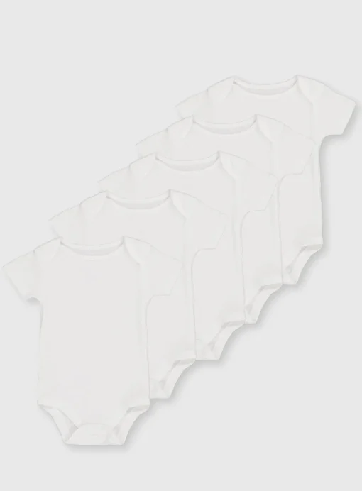 White Short Sleeve Bodysuits 5 Pack 6-9 months