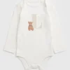 White Teddy Bear L Initial Bodysuit Newborn