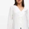 White Tie Front V-Neck Blouse 10
