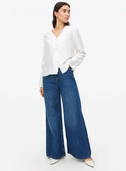 White Tie Front V-Neck Blouse 10