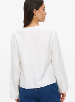 White Tie Front V-Neck Blouse 10