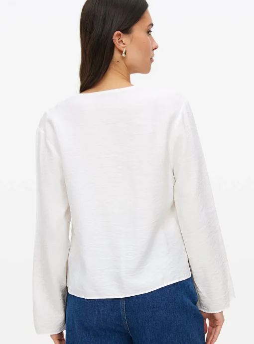 White Tie Front V-Neck Blouse 10