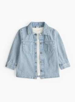 White T-Shirt & Denim Stripe Overshirt 1-2 years